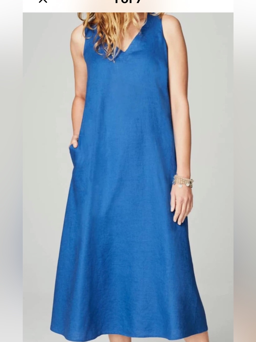 J Jill 100% Linen blue a-line midi dress size medium